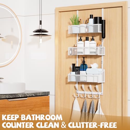 Kaiferty Over The Door Hooks Organizer, Coat Rack Over The Door Storage Hanger Towel Rack, Back of Door Storage Organizer for Bathroom,Bedroom,Kitchen,Office (White, 4-Tier) - color: White, size: 4-Tier
