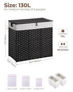 Greenstell Laundry Hamper with lid, No Install Needed, 130L Wicker Laundry Baskets Foldable 2 Removable Liner Bags, 2 Section Clothes Hamper Handwoven Rattan Laundry Basket with Handles, Black - color: Black, size: 130L (26.2x13.3x24.0 Inches)