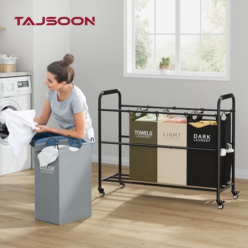 Tajsoon 4 Bag Laundry Sorter Cart, 4 Section Laundry Hamper Sorter with Heavy Duty Lockable Rolling Wheels, Laundry Separator Hamper with Removable Bags for Dirty Clothes Storage, 4 Colors - color: GreyGreenWhiteBlack