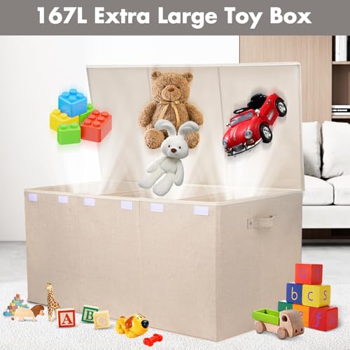Extra Large Toy Box 167L, Sturdy Toy Storage Chest Organizer Bin Baskets with 2 Removable Divider for Boys, Girls, Kids, Nursery, Bedroom, Playroom, 35.5"x17" x17" (Linen Beige) - color: Extra Extra Large Beige