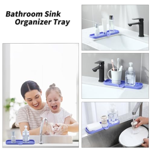 MicoYang Silicone Bathroom Soap Dishes with Drain Spout-Bathroom and Kitchen Sink Organizer,Sponge Holder,Dish Soap Tray,Perfect for Dispenser,Scrubber,Bottle on Sink or Counter-Light Purple 12"×4" - color: Light Purple, size: L(12"×4")