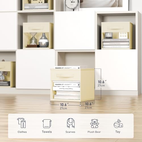 DIMJ Storage Cubes, Cube Storage Bin, 8 Pack Foldable Storage Cubes with Window, Closet Storage Bins with Handle, 11x 11 inch Closet Organizer Bins for Clothes, Toys, Books (Beige ) - color: Beige, size: 10.6 Inch.- 8 Pack