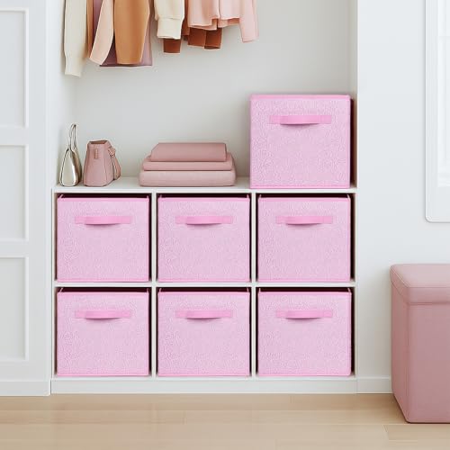 ShellKingdom Storage Bins, Foldable Fabric Storage Cubes with 3D Embossed Rose Pattern, Cloth Organizer Drawer For Closet And Toys, 10.5 X 10.5 X 11 inch, 2 Pack (Pink) - color: Pink