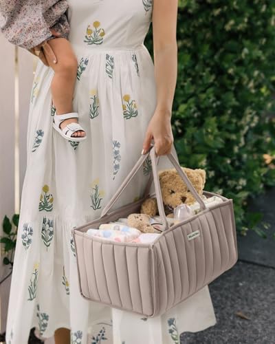 Blissful Diary Baby Diaper Caddy Organizer, Stylish Storage Basket for Newborn Essentials and Diaper Station, Gift for Baby Shower and Registry Must-Have, Sand - color: Sand