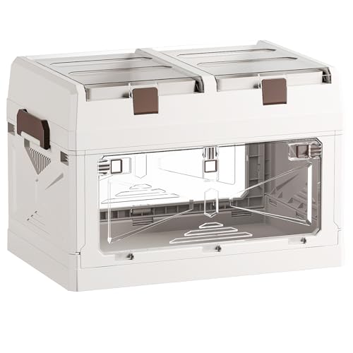 Closet Organizer and Storage Box, Large Essential Collapsible Plastic Car Trunk Container with Clear Lids and Doors, Open Front Multifunctional Stackable Bin for Bedroom, Dorm Room, Craft 36 L - color: White-S