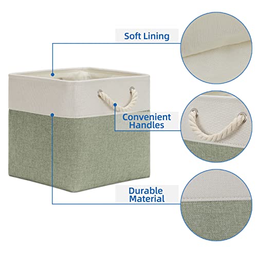 Temary Cube Storage Baskets for Shelves 12 Inch Storage Cubes 4pack Fabric Storage Baskets for Organizing Clothes, Closet Basket with Rope Handles for Home (White&Green) - color: white&green, size: 12"L x 12"W x 12"H