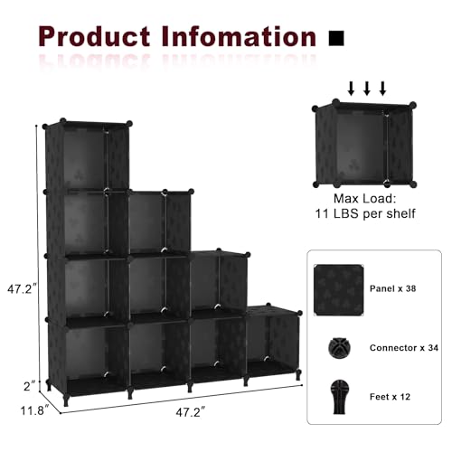 UNKU Cube Storage Organizer, 10 Cube Closet Organizer Storage Shelves, DIY Stackable Bookcase, Clothes Organizer Shelf for Closet, Bedroom, Living Room, Cabinet, Home, Office, Black - color: Black, size: 10cube