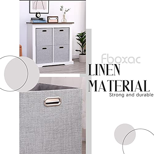 Cube Storage Bins 13×13x13 Inch Linen Foldable Box with Handles, Collapsible Organization Basket Set of 4 Large Capacity Grewer for Closet Shelf Cabinet Bookcase Bedroom, Silver Grey - color: Grey