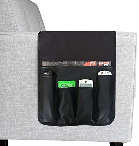 5 Pockets TV Remote Control Holder Couch Sofa Tray Armrest Organiser Oxford Chair Couch Caddy Sofa Armrest Bag Bedside Storage Hanging Organiser for Magazine Books Snack Mobile DVD Cellphone (PU-B) - color: PU-B