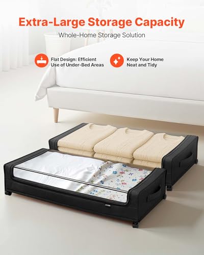 VEVOR Under Bed Storage with Wheels, 30.3 x 18.5 x 6.8 inch, Underbed Containers with Clear Lid, Underbed Shoe Organizer, Rolling Under the Bed Storage Bins for Clothes Shoes Blankets Bedroom, 2 Pack - style: C
