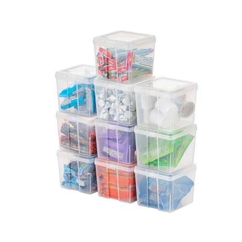 IRIS USA Vertical Plastic Flip Top Storage Containers Bins with Lids for Pantry, Home, Office, Organization, Small, Stackable Hinged Organizer with Latches, Clear, 10 Pack - size: Small - 10 Pack