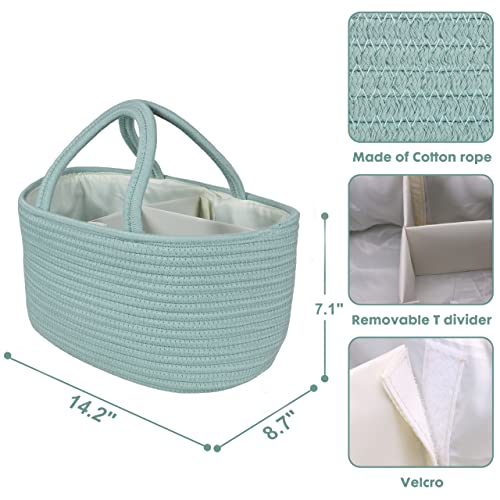 Diaper Caddy Organizer for Baby Cotton Rope Nursery Storage Bin Basket Portable Holder Tote Bag for Changing Table Car Travel Baby Shower Gifts Newborn Essentials Registry Must Haves Light Green - color: light green, size: Regular