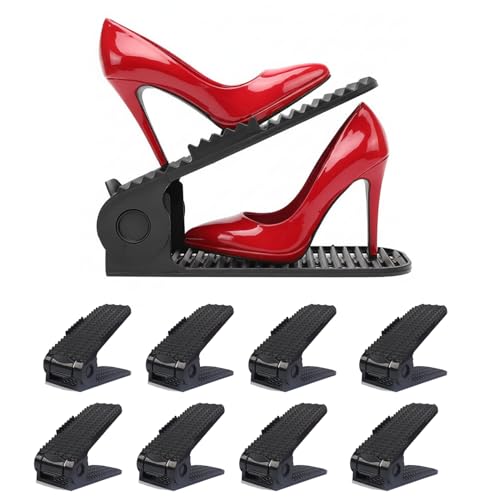Shoe Slots Organizer, 8 PCS 4-Level Adjustable Shoe Rack Stacker, Organizador de Zapatos, Double Deck Shoe Holder for Closet Storage, No Assembly Needed, Black - size: 8PCS