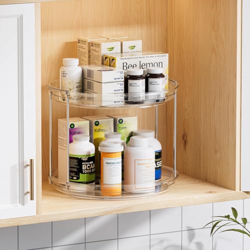 LAMU Rotating Makeup Organizer for Vanity, 10.6in 2 Tier Lazy Susan Turntable Stackable Spinning Skincare Organizer Cosmetic Perfume Tray Display for Bathroom Counterop, Large Capacity, Clear - color: Clear, size: 10.6in 1Pack