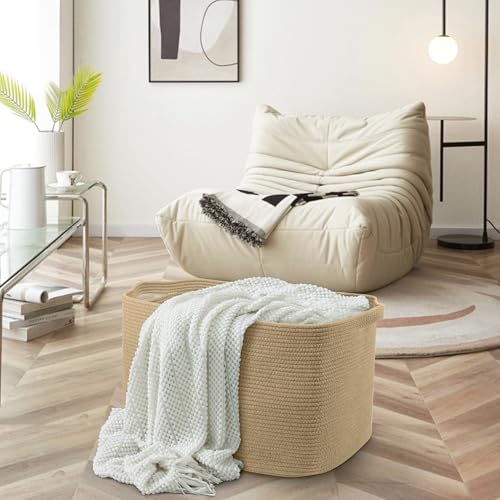 MEGASKET Large Jute Rectangle Rope Basket, 23.6" x 17" x 12" Blanket Storage for Living Room, Pool Towel Basket, Woven Baby Floor Laundry Hamper for Clothes, Toy Storage Bin, Bathroom Towel Storage - color: Jute, size: 23.6"x17"x12