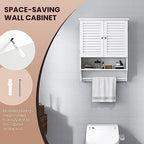 Tangkula Wall Mounted Bathroom Cabinet with Open Shelf & Bar, Medicine Cabinet with Double Louvered Doors, Wall Storage Cabinet with Adjustable Shelf, for Bathroom Living Room Kitchen (White) - color: White