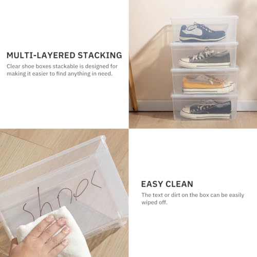 Clear Shoe Boxes 12 Pcs Plastic Storage Bins with Latching Lid Rectangular Storage Boxes Durable See-Through Lidded Shoe Boxes for Art Supplies and Home (Clear) - color: Clear