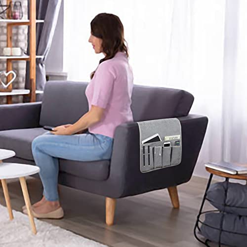 NB Sofa Armrest Organize Remote Holder Bedside Caddy Organizer with 5 Pockets，Non-Slip Couch Remote Control Holder Couch Armchair Caddy Accessories (Beige, 35"X12.4") - color: Beige, size: 35"x12.4"
