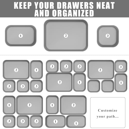 Plastic Drawer Organizers, 10 PCS Drawer Organizer Bins, Bathroom and Vanity Organizer Plastic Tray, Makeup Organizer and Storage for Makeup, Bedroom, Kitchen Gadgets Utensils and Office (Gray) - color: Gray, size: 10pcs
