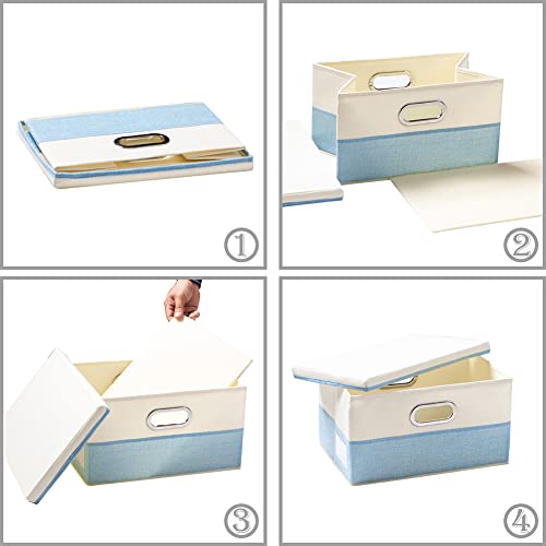 PRANDOM Collapsible Storage Bin with Lid [3-Pack] Fabric Foldable Storage Box Organizer Container Basket Cube with Cover for Home Bedroom Closet Office Nursery Blue&Cream(14.9x9.8x9.8) - color: Blue&Cream, size: M(3-Pack)