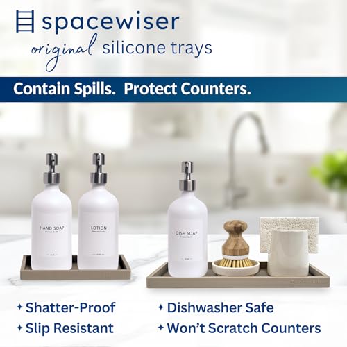 Spacewiser Countertop and Vanity Tray - 2 PC (11” and 7”) Shatterproof Silicone Kitchen and Bathroom Trays for Counter, Kitchen Soap Dispenser Tray, Vanity Trays for Bathroom, Perfume Key Tray - color: Coastal Sand, size: Set‐ 1 Small + 1 Large