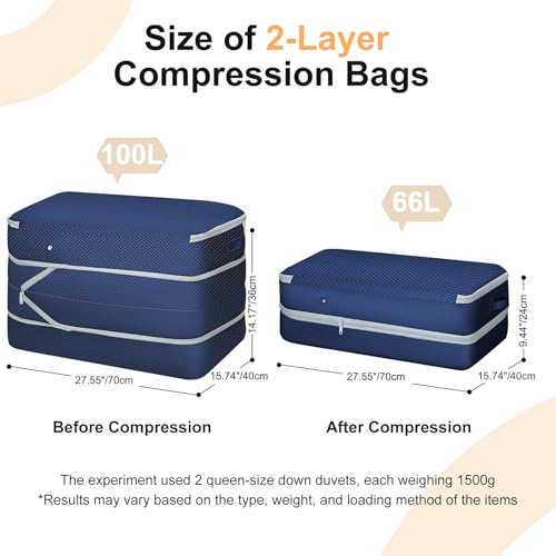 Comforter Storage Bag - Large Capacity Bedding Storage Bags Ultra Space Saving Self Compression Organizer, Washable Compression Bags for Storage Comforter Blanket Duvet, 4-Pack, Navy Blue - color: Navy Blue, size: 4 Packs