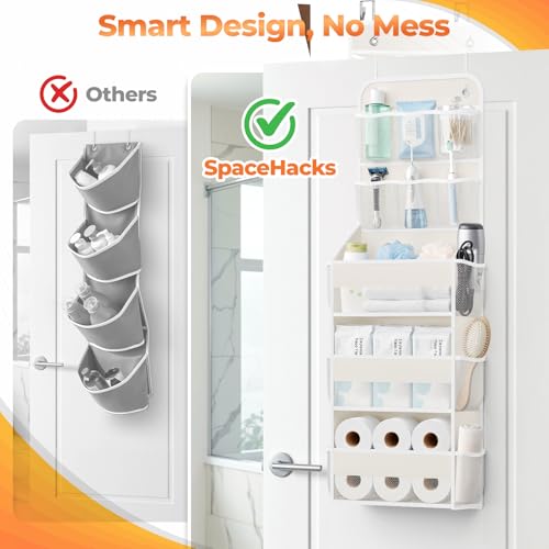 SpaceHacks 5-Tier Over the Door Organizer with Mesh Pockets, Baby Nursery Storage for Closet, Bathroom and Bedroom, Adjustable Hanging Closet Organizer for Cosmetics, Books and Essentials (Beige) - color: Beige, size: 5-Tier