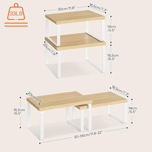 HOOBRO Cabinet Organizer Shelf, Set of 2, Kitchen Countertop Organizer, Kitchen Countertop Shelf, Spice Rack for Counter, Stackable, Expandable for Cabinet, Kitchen, Natural and White WN33TL01 - color: Natural+White