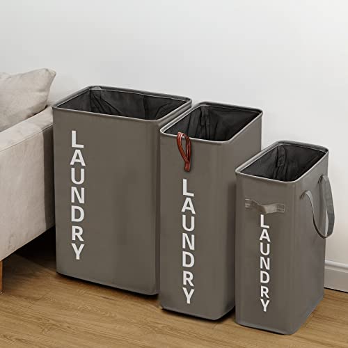 92L Extra Large Laundry Hamper with Leather Handle,Standable Laundry Basket with Wheels Laundry Hamper on Wheels,Large Hamper,Rolling Laundry Basket Grey - color: Grey/XXL, size: Super Large 27.5"