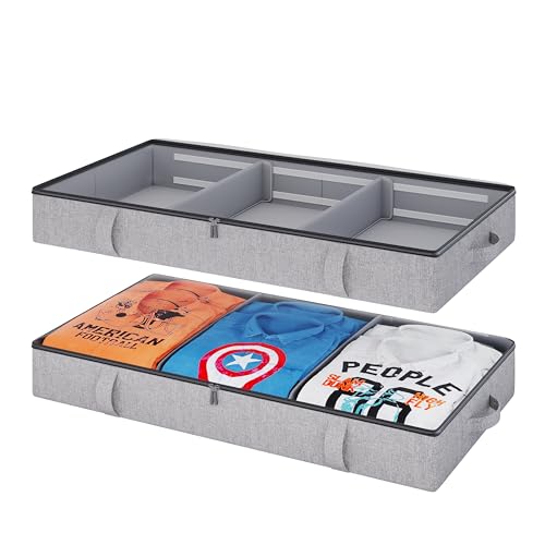 Vailando Storage Containers, 6 Inches Tall 60L Underbed Storage Bins with Dividers & Sturdy Handles & Reinforced Sidewalls, Closet Organizer for Clothes, Blankets, Seasonal Items, Dark Gray, 2-Pack - color: Removable Dividers, size: 6 Inches Tall