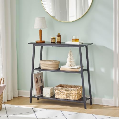 HOOBRO 30" Narrow Console Table, 3-Tier Small Entryway Table with Storage Shelves, Behind Couch Sofa Table, Hallway Table for Entryway, Foyer, Hallway, Living Room, Black BB62XG01 - color: Black
