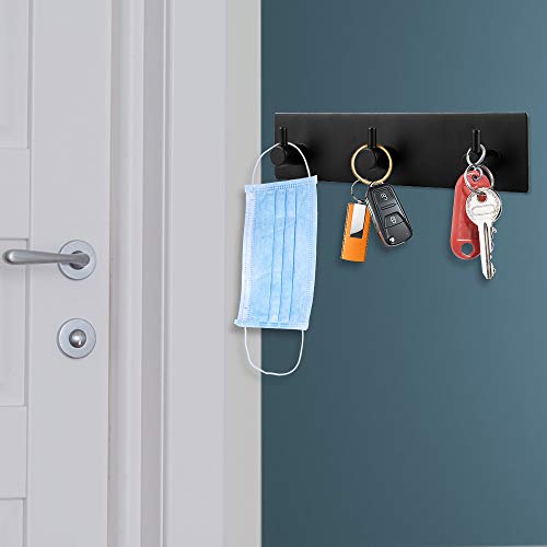 Picowe Key Holder for Wall Decorative, Adhesive Stainless Steel Key Hooks, Key Hanger Key Organizer for Wall, Towel Hook Coat Hanger for Entryway Hallway Kitchen(Three Rows,Black 1PCS) - color: Black