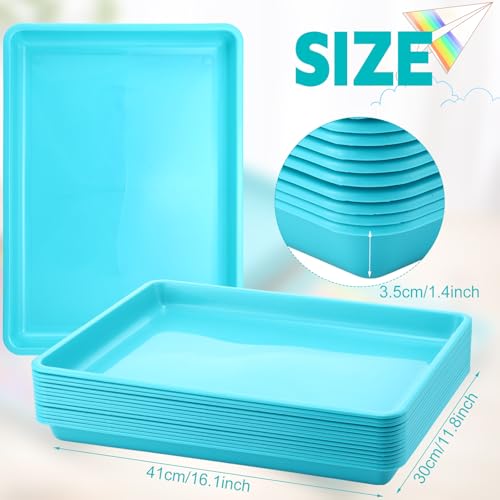 Maitys 15 Pcs Flat Plastic Trays 16.1 x 11.8'' Sensory Storage Tray Paper Stackable Classroom Bins for Office Home Organizer Arts and Crafts Supplies(Mint Green) - color: Mint Green