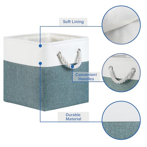 Temary 4Pack Storage Cubes 11x11 Cube Storage Bins Basket for Organizing Home, Closet, Office, Decorative Baskets with Rope Handles (White&Dark Green) - color: White&Dark Green, size: 11"L x 11"W x 11"H