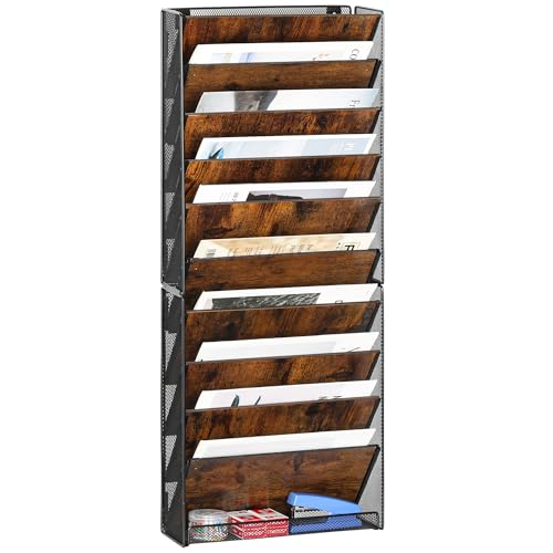 TQVAI 10-Tier Hanging Wall File Organizer - Folding Wall Mounted Mail Document Holder, Metal Clipboard Storage Rack for Office, Homeschool, Classroom Organization, Black/Vintage - size: 10 Tier