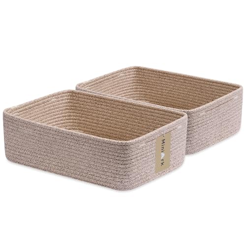 MiniArk Large Shallow Organizing Baskets 15x11x5.1 Inches - Rope Woven Storage Bins for Bathroom, Shelves, Cube Closet, Mixed Brown 2 Packs - color: Natural, size: 2pcs-L15×W11×H5.1"