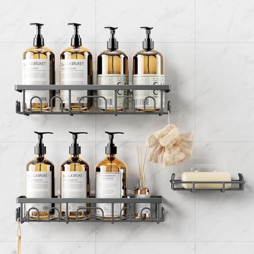 Shower Caddy, 3 Pack Shower Shelves for Inside Bathroom, Rustproof Adhesive Bathroom Organizer with Soap Holder, No Drilling Washroom Organizers and Storage for Bathtub Room/Kitchen/Home, Grey - color: Grey, size: 3-Pack