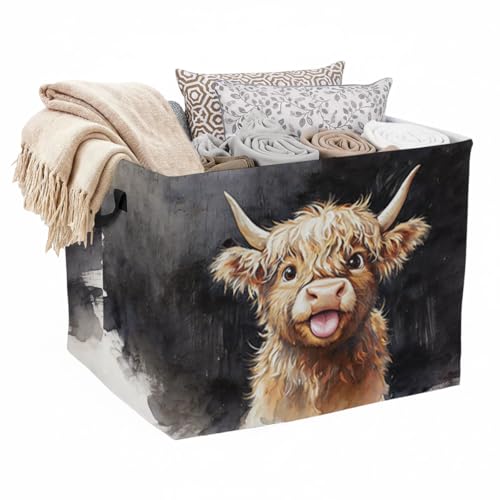 56L Highland Cow Print Laundry Basket Clothes Hamper with Handles,Foldable Blanket Storage Large Laundry Hamper with Waterproof,Toy Storage Bin Organizer,Cube Clothes Organizer,Home Decor - color: Highland Cow