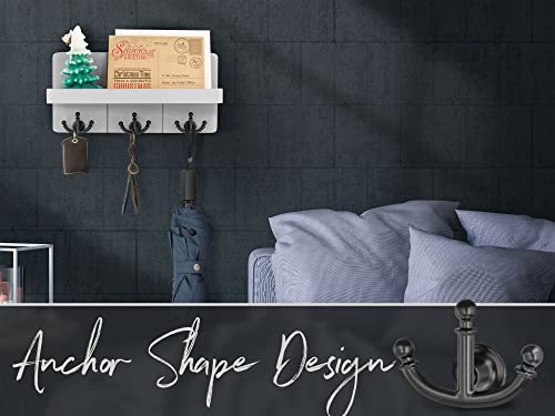 Rebee Vision Decorative Key Holder for Wall: Stylish Farmhouse Mail Organizer Wall Mount with Floating Shelf and 3 Anchor Key Hooks - Rustic Home Decor for Entryway (Light Gray) - color: Gray