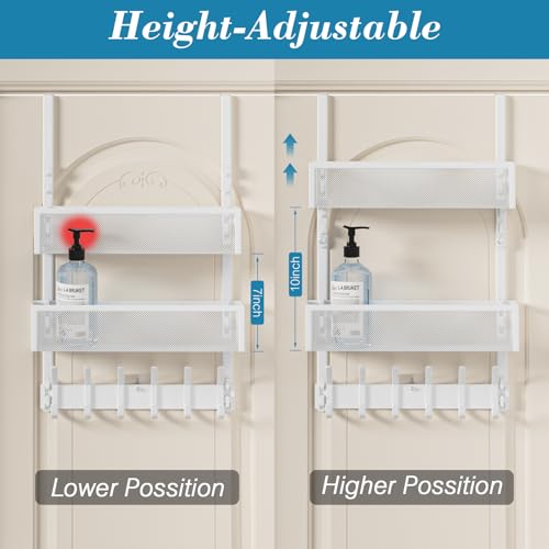 Over The Door Hooks Organizer, Over Door Storage with 12 Coat Hooks and 2 Mesh Basket, Bathroom Door Organizer Towel Rack Back of Door Hanger Organizer for Bedroom, Kitchen(White) - color: White, size: 2 Baskets