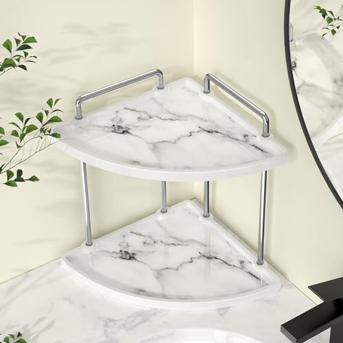 KES Hancrafted Ceramic Corner Bathroom Counter Organizer, 2-Tier Bathroom Countertop Organizer with Marble Pattern, Vanity Skincare Perfume and Makeup Storage, Polished Chrome, BSC901-CH - color: Chrome