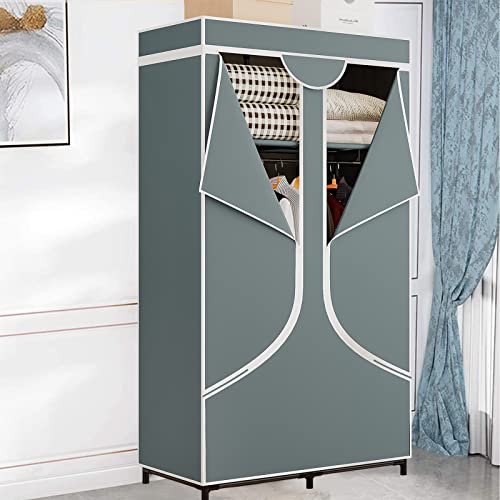 SORCEDAS Portable Wardrobe Closet Storage Organizer Metal Hanging Rack Non-Woven Fabric 34 Inch Grey - color: Grey, size: 34 Inch