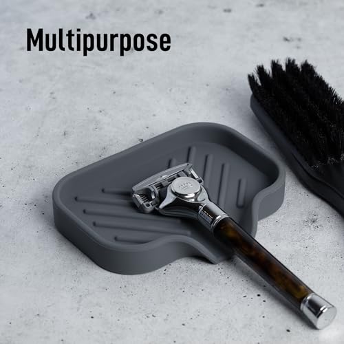 Zulay Kitchen Small Silicone Sponge Holder (4.9x3.3”) – Space-Saving Sink Organizer Tray for Sponge, Soap, Brush & More – Compact Non-Slip Dish for Kitchen & Bathroom (Grey) - color: Grey, size: Small (4.9x3.3)
