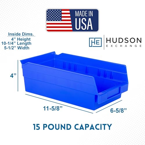 Hudson Exchange 12 x 6 x 4" (12 Pack) Plastic Nesting Storage 12” Shelf Bin Container - 15 lb Capacity, Blue - color: Blue, size: 12 Pack