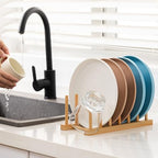 HBlife 2pcs Bamboo Dish Plate Bowl Cup Book Pot Lid Cutting Board Drying Rack Stand Drainer Storage Holder Organizer Kitchen Cabinet（Keep Dry） - color: Bamboo 6 Slots 2pcs