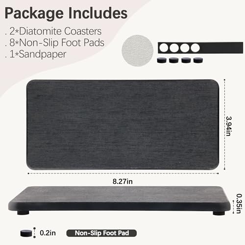 NiuYichee 2 Pcs Water Absorbing Stone Trays, Kitchen/Bathroom Sink Soap Dish, Diatomite Tray Used for Hand Soap & Cosmetic Bottles in The Modern Home, 4" W x 8.3" L, Dark Gray - color: Dark Gray, size: 8.3" x 4"