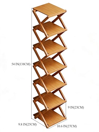 Bamboo Shoe Rack - No Assembly Required, Tall Narrow Foldable Shoe Organizer, Space-Saving Multifunctional Shelf for Entryways, Corners, Bedrooms, Balconies, 7 Layer Brown (Reinforced And Thickened ) - color: Brown, size: 7 Layers
