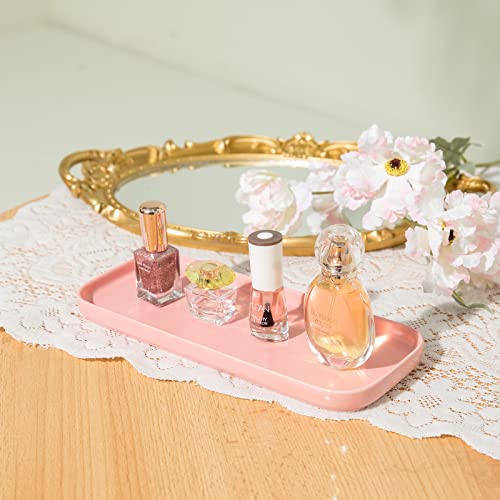 Ceramic Bathroom Tray,Kitchen Sink Organizer Tray,Cosmetics Holder (Pink) - color: Pink
