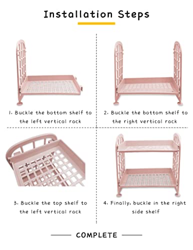 UnnFiko 2-Layers Table Shelf Organizer, Adjustable Plastic Storage Rack Shelf Square Basket Desk Stand Table Storage Organizer Shelves (Purple) - color: Purple