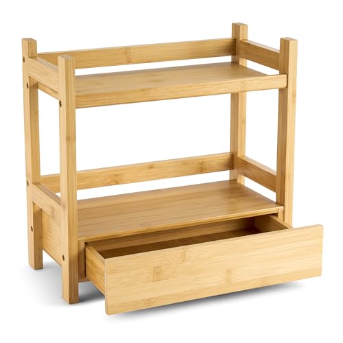 Sorbus Bamboo Bathroom Counter Organizer – 2-Tier Shelf with Hidden Drawer for Vanity, Matcha Station, Bathroom Sink Organizer Countertop, Kitchen & Office Storage (13″ L x 6.5″ W x 12.6″ H) - color: Natural Bamboo, size: 13" x 6.5" x 12.6"